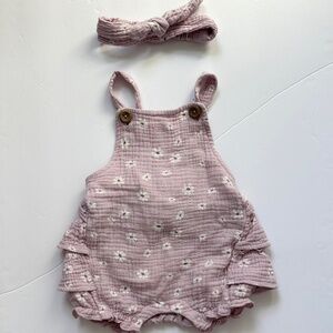 Emily and Oliver Gauze Bubble Romper - Purple Daisies 12M